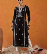 Black women ethnic motifs embroidered thread work kurta