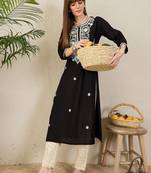 Black women floral embroidered thread work kurta