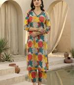 Multicolor women floral printed regular pure cotton kurta with trousers