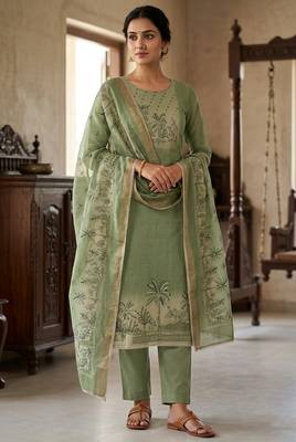 Green color cotton linen simmer fabric smart and graceful salwar kameez 1