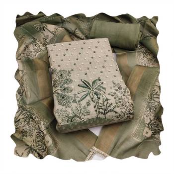 Green color cotton linen simmer fabric smart and graceful salwar kameez 2