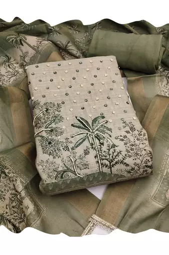 Green color cotton linen simmer fabric smart and graceful salwar kameez