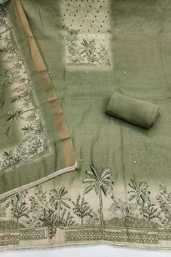 Green color cotton linen simmer fabric smart and graceful salwar kameez