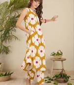 Mustard women floral printed regular pure cotton kurta with trousers