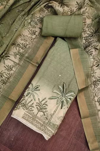 Green color cotton linen simmer fabric smart and graceful salwar kameez