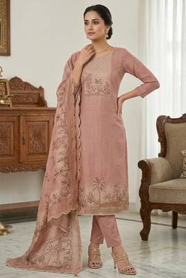 Pink color cotton linen simmer fabric smart and graceful salwar kameez 1