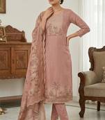 Pink color cotton linen simmer fabric smart and graceful salwar kameez