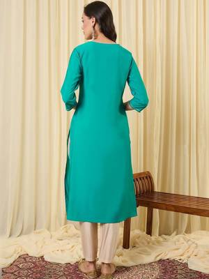 Blue women ethnic motifs embroidered indigo kurta 3