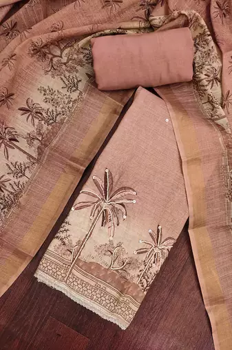Pink color cotton linen simmer fabric smart and graceful salwar kameez
