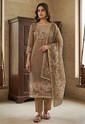 Brown color cotton linen simmer fabric smart and graceful salwar kameez 1
