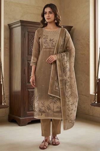 Brown color cotton linen simmer fabric smart and graceful salwar kameez