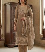 Brown color cotton linen simmer fabric smart and graceful salwar kameez