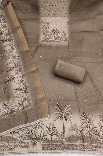 Brown color cotton linen simmer fabric smart and graceful salwar kameez