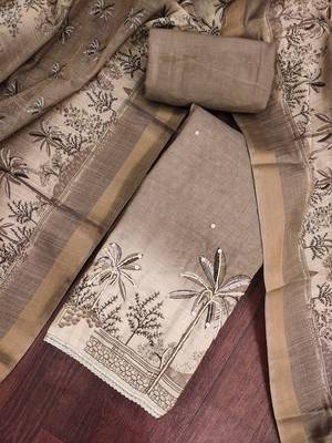 Brown color cotton linen simmer fabric smart and graceful salwar kameez 4