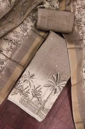 Brown color cotton linen simmer fabric smart and graceful salwar kameez