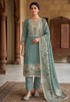 Blue color cotton linen simmer fabric smart and graceful salwar kameez 1