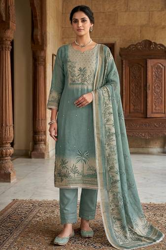 Blue color cotton linen simmer fabric smart and graceful salwar kameez