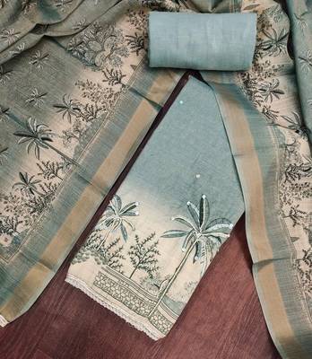 Blue color cotton linen simmer fabric smart and graceful salwar kameez 4