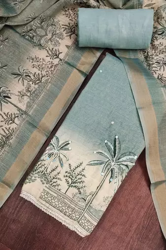 Blue color cotton linen simmer fabric smart and graceful salwar kameez