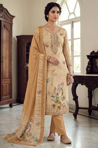 Peach color cotton linen simmer fabric smart and graceful salwar kameez