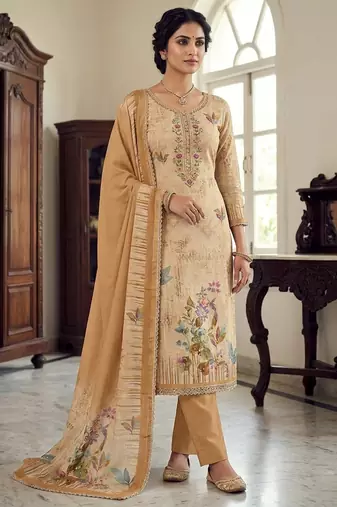 Peach color cotton linen simmer fabric smart and graceful salwar kameez