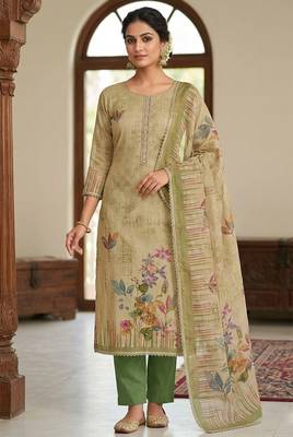 Green color cotton linen simmer fabric smart and graceful salwar kameez 1