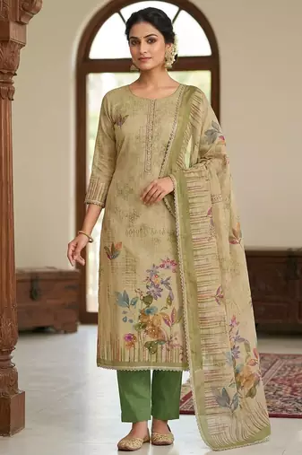Green color cotton linen simmer fabric smart and graceful salwar kameez