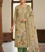 Green color cotton linen simmer fabric smart and graceful salwar kameez