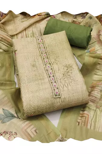 Green color cotton linen simmer fabric smart and graceful salwar kameez