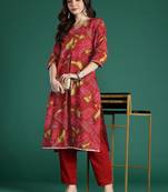 Red bandhani printed pure cotton gotta patti kurta