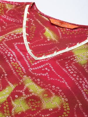 Red bandhani printed cotton gotta patti kurta 2