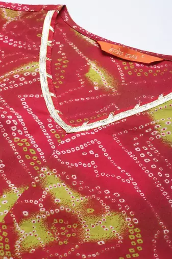Red bandhani printed pure cotton gotta patti kurta