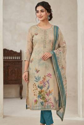 Blue color cotton linen simmer fabric smart and graceful salwar kameez 1