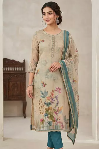 Blue color cotton linen simmer fabric smart and graceful salwar kameez