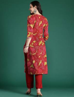 Red bandhani printed cotton gotta patti kurta 5