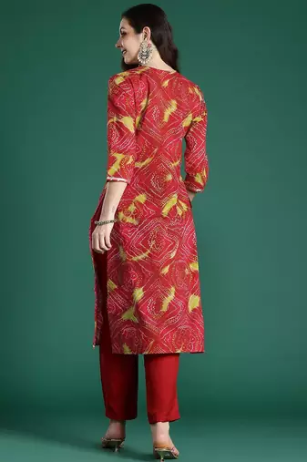 Red bandhani printed pure cotton gotta patti kurta