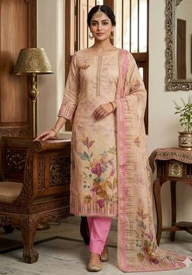 Pink color cotton linen simmer fabric smart and graceful salwar kameez 1
