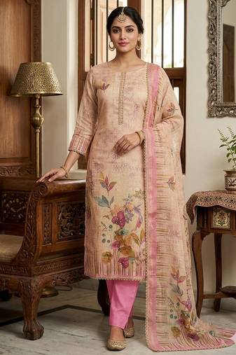 Pink color cotton linen simmer fabric smart and graceful salwar kameez