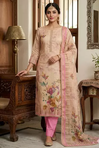 Pink color cotton linen simmer fabric smart and graceful salwar kameez