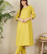 Green women solid kurta with trousers
