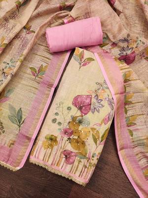 Pink color cotton linen simmer fabric smart and graceful salwar kameez 4
