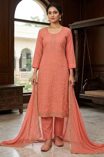 Orange color jam cotton fabric designer ethnic partywear suit