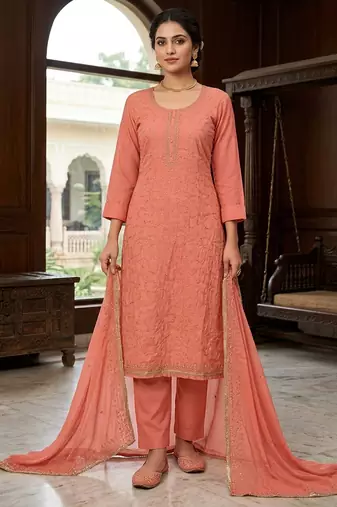 Orange color jam cotton fabric designer ethnic partywear suit
