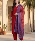 Red women ethnic motifs regular kurta with trousers & with dupatta