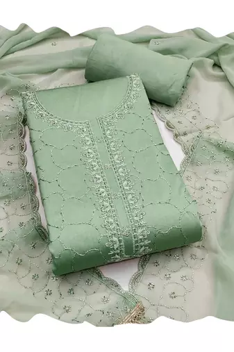 Green color jam cotton fabric designer ethnic partywear suit