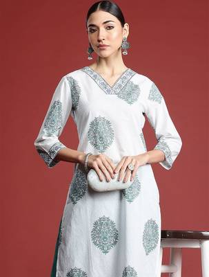 White floral printed cotton kurta 2