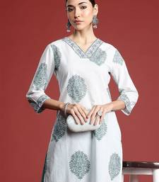 White floral printed pure cotton kurta