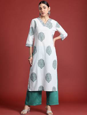 White floral printed cotton kurta 3
