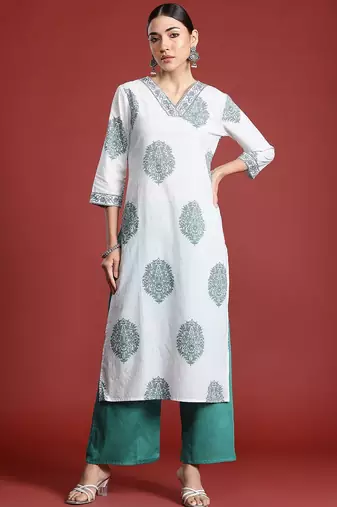 White floral printed pure cotton kurta