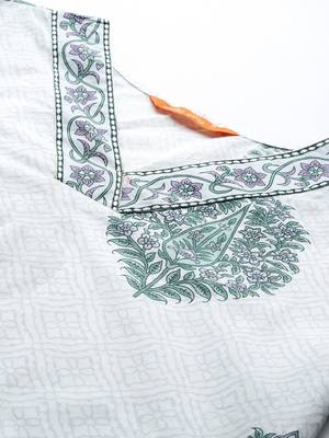 White floral printed cotton kurta 4